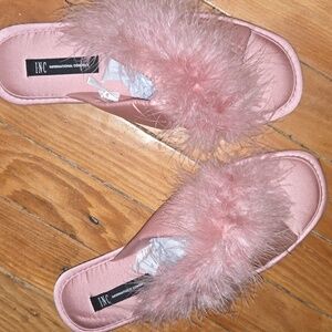 INC International Concepts Blush Furry Slide Slippers